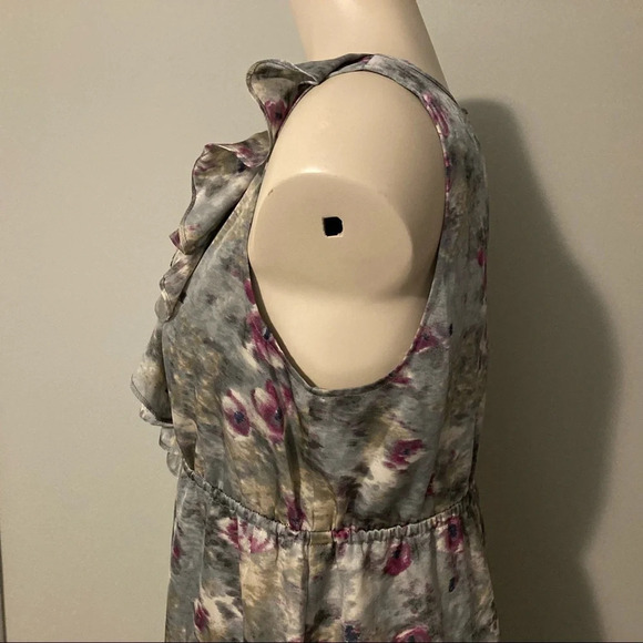LOFT Gray & Purple Watercolor Print Ruffle Dress 4 - Picture 5 of 15